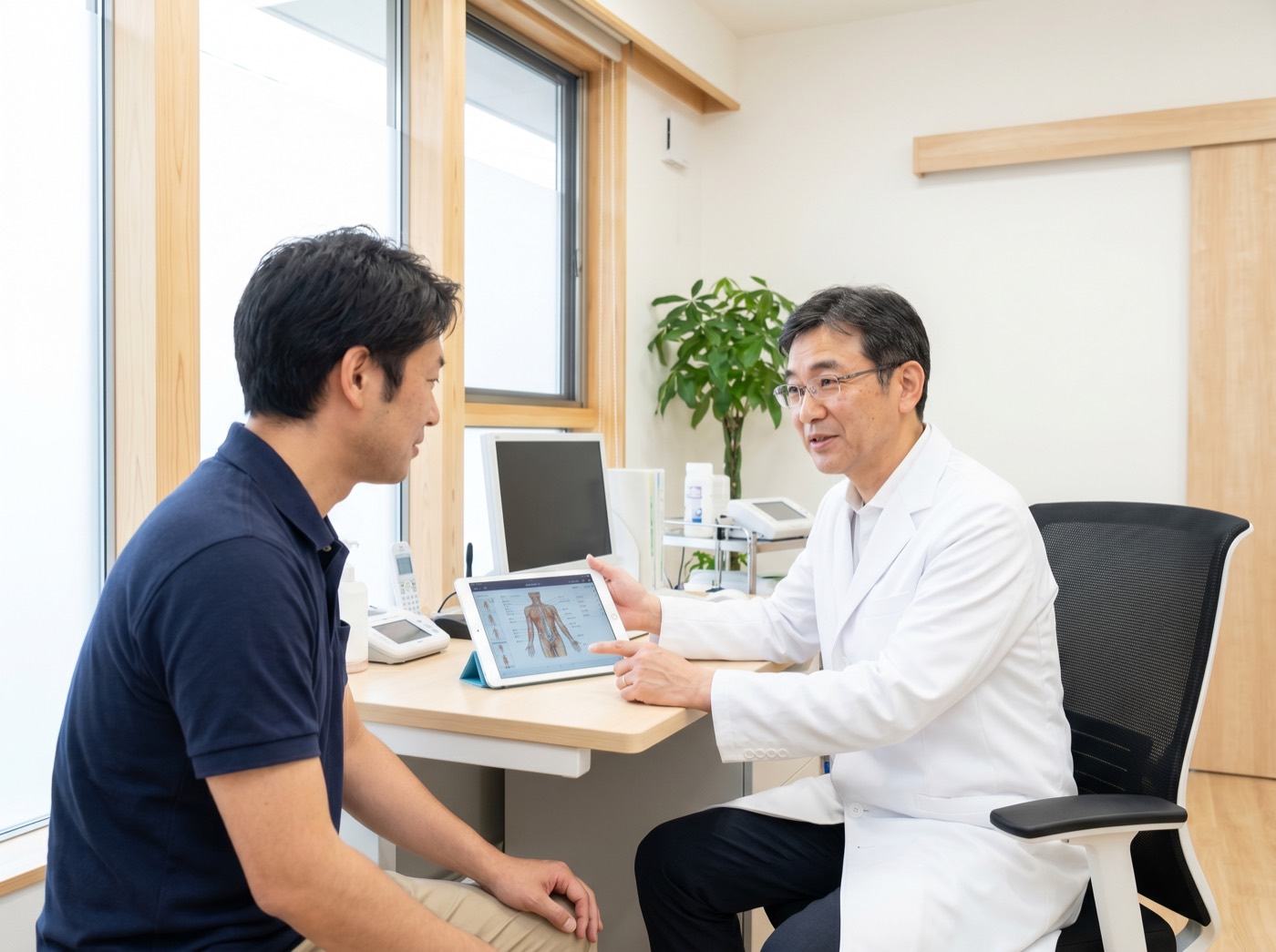 診察室で説明を行う医師