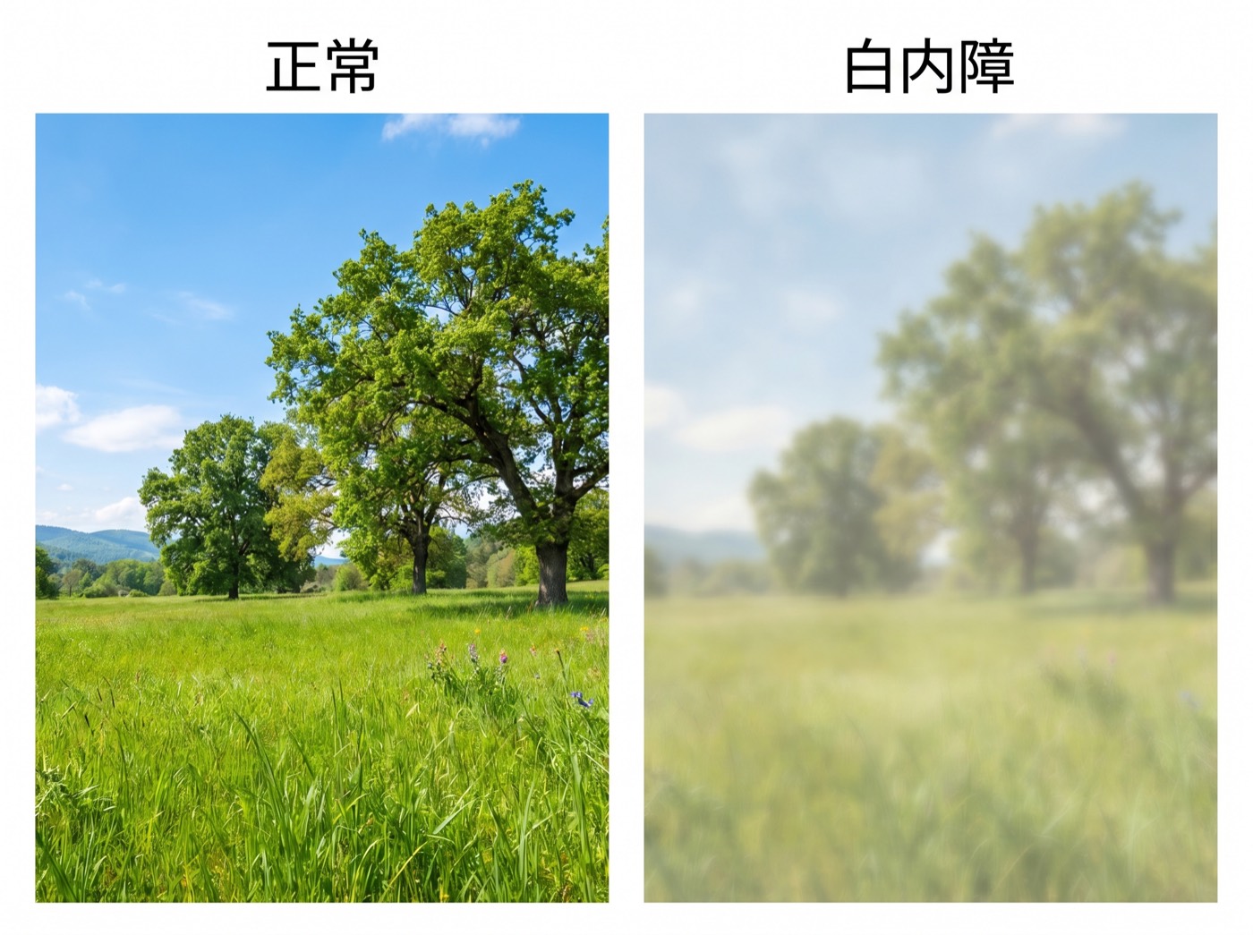 正常な視界と白内障の視界を比較したイメージ