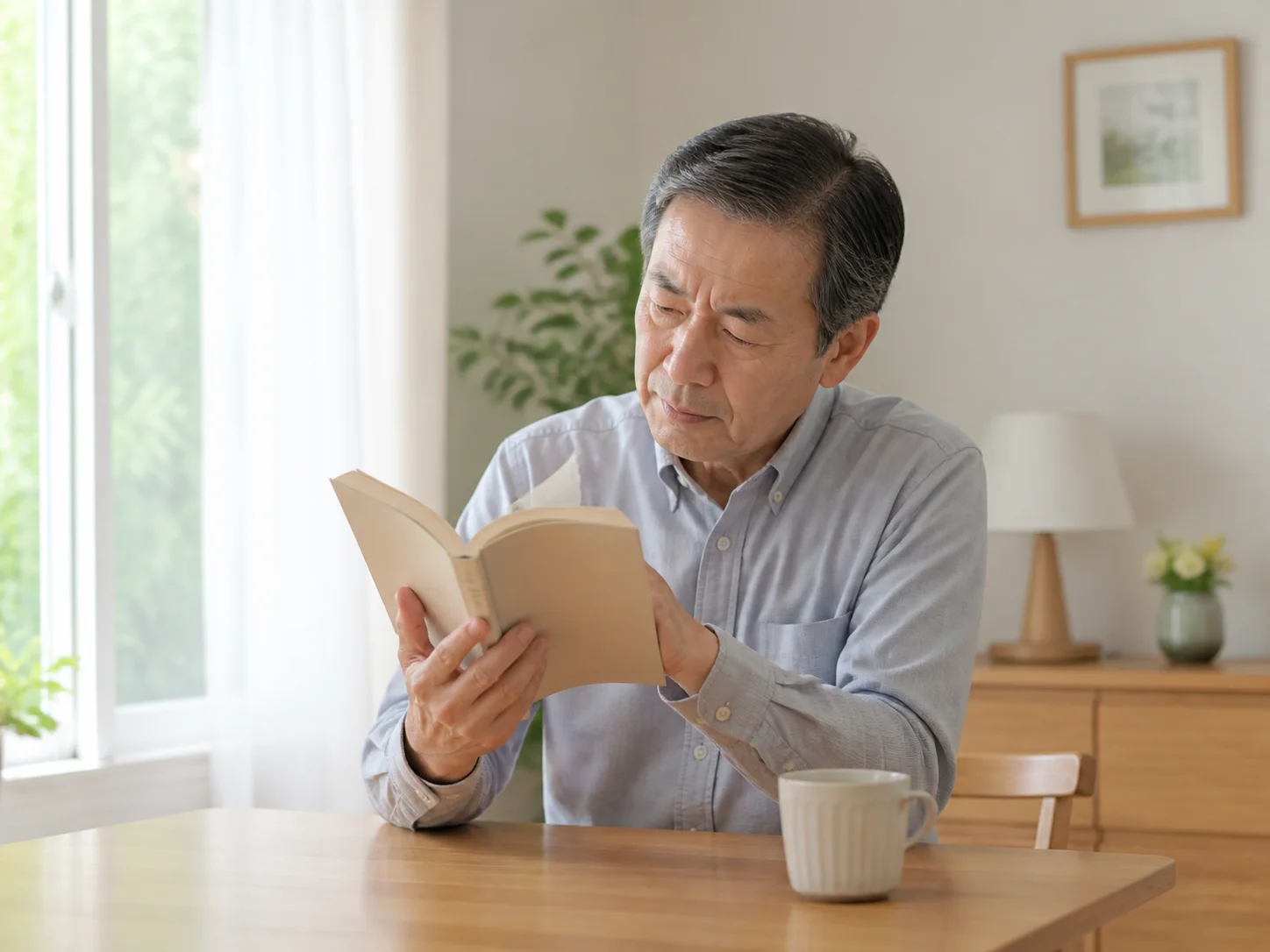 室内で本を読む高齢の男性のイメージ